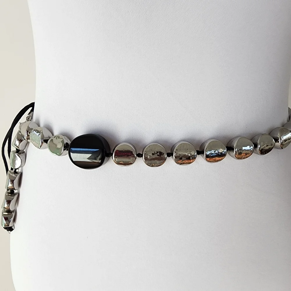 Chico's belt silver chunky beads adjustable length silver like new condition